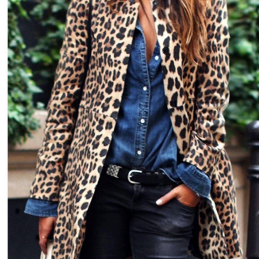 Topshop Leopard Print Pea Coat in Tan and Black